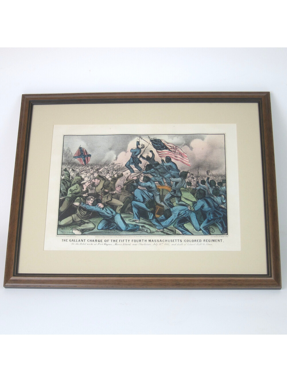 Currier & Ives Hand Colored Litho Civil War 54th Massachusetts Colored Regiment